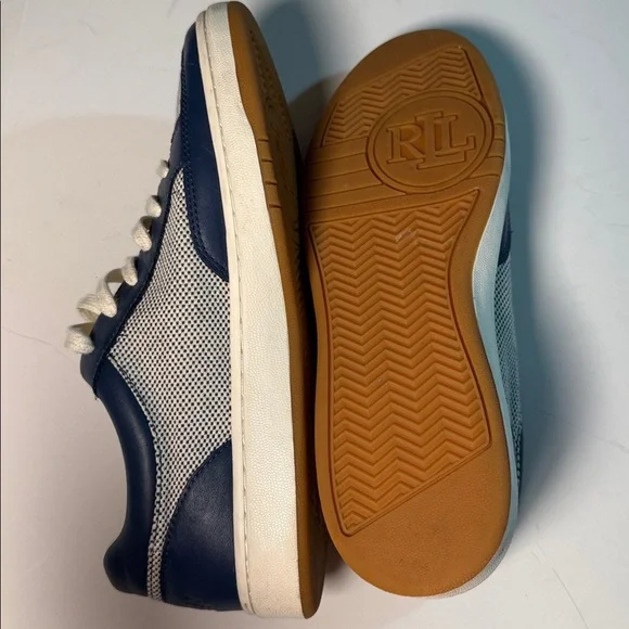 Lauren Ralph Lauren Navy and White Hailey Canvas & Leather Sneakers size 10 - Picture 5 of 7